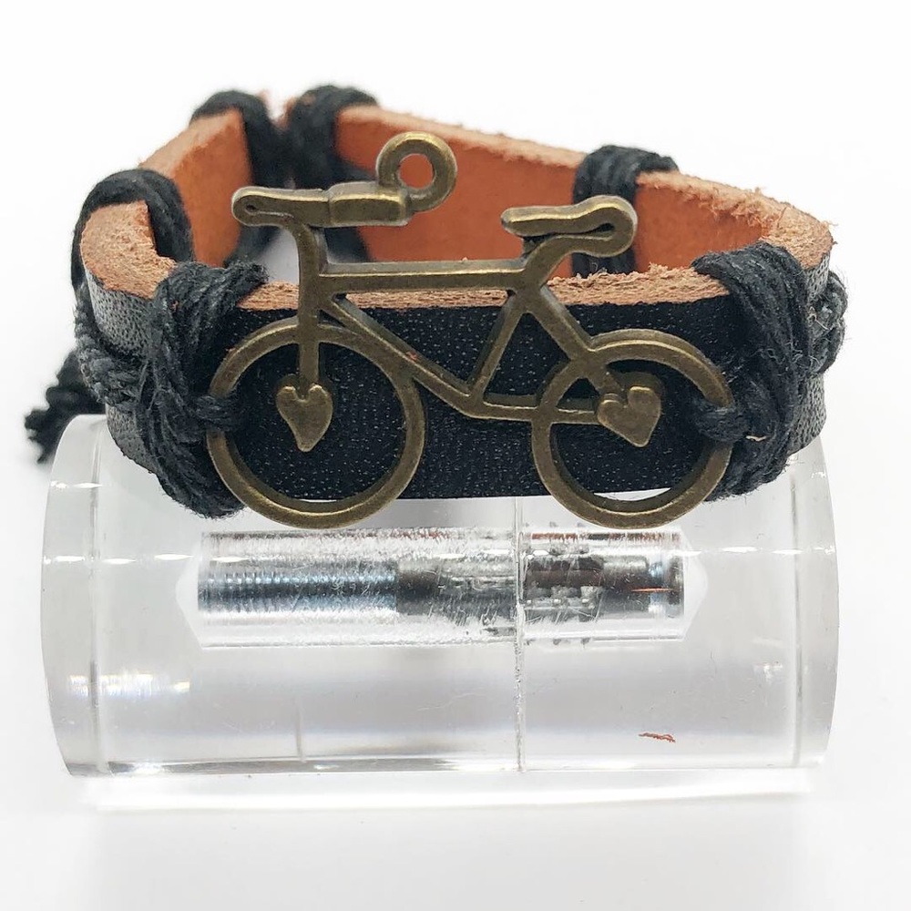 Black leather bracelet.